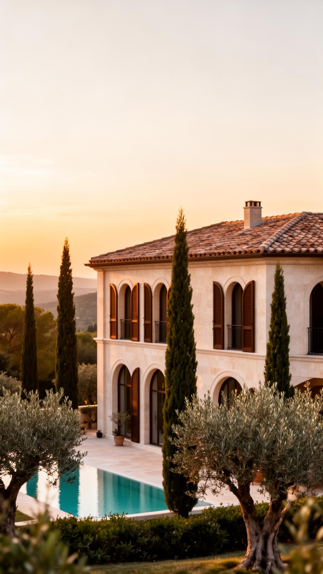 Mediterrane villa bij avondlicht